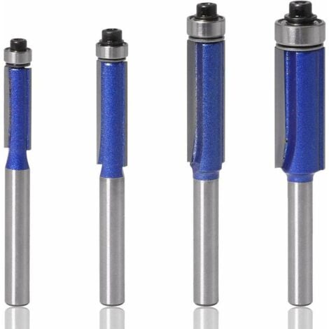 SHINING HOUSE 4Pcs 6mm Shank Flush Trim Router Bits, Copy Router Bit with Top Bearing, Groove Cutters, Woodworking Router Bits, Cutting Diameter: 1/4", 5/16", 3/8", 1/2"