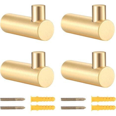 SHINING HOUSE 4pcs Brass Wall Hooks,Gold Coat Hooks for Wall,Towel Cloth Robe Hooks Wall Mounted Hooks,Brass L Shape Heavy Duty Bathroom Kitchen Living Rooms Hooks