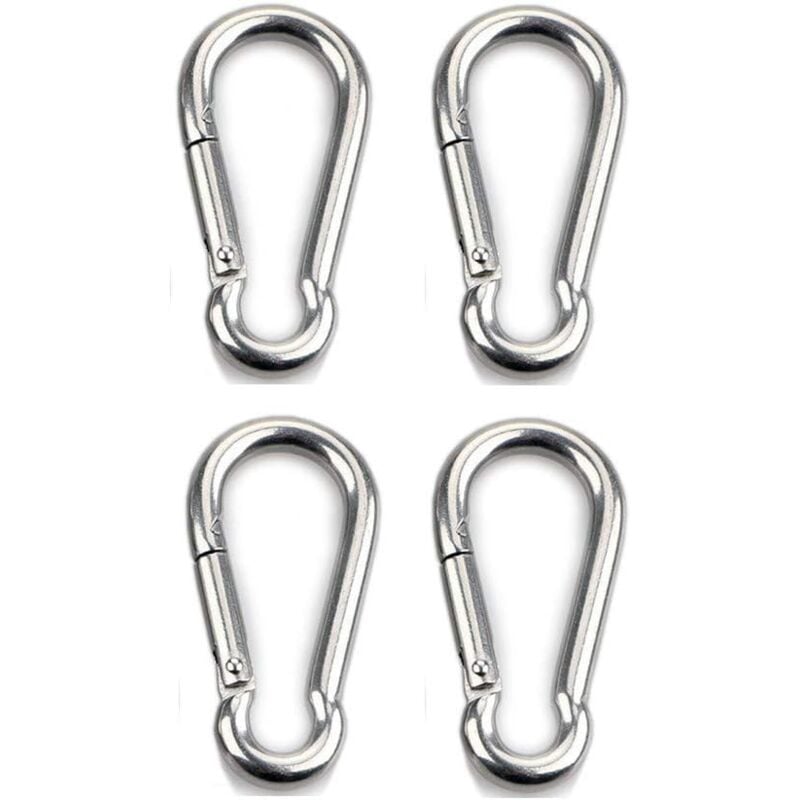 SHINING HOUSE 4pcs Heavy Duty Carabiner Hooks for Sports, Locking Dogs, Hammock Swing, 304 Stainless Steel, 6mm Thickness