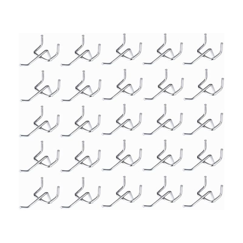 Shining House - 50pcs Crochets pour Panneaux Perforés, Espacement des Trous de 25 mm Épaisseur 32 mm Longueur 50 mm Crochets Muraux Garage Crochets