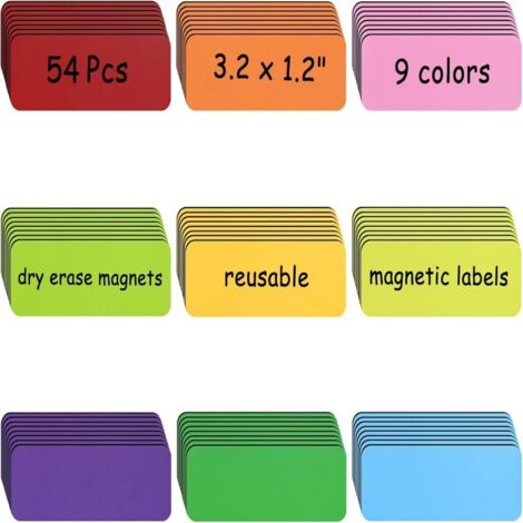 SHINING HOUSE 54 etiquetas magnéticas para escribir de 80 x 30 mm, etiquetas magnéticas borrables, etiquetas magnéticas borrables, para pizarras blancas, refrigeradores
