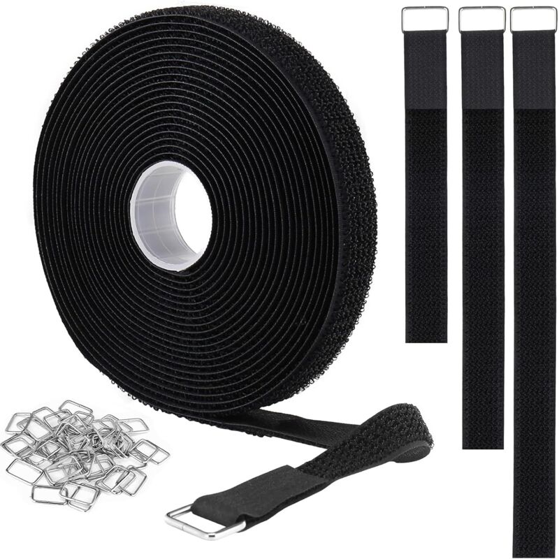 Shining House - 5m Cable Ties Hook and Loop Straps with 25 Metal Buckles, Adjustable Velcro Electrical Cable Ties, Reusable Nylon Cable Ties, 2cm