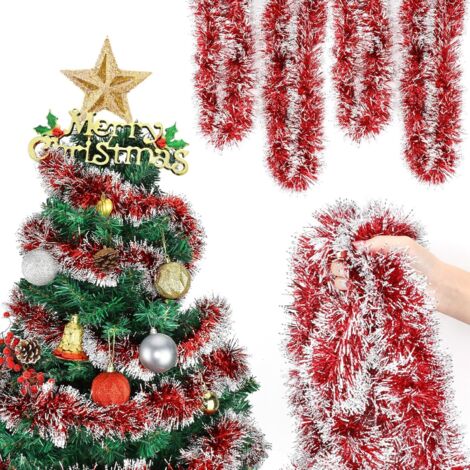 SHINING HOUSE 6 guirnaldas navideñas rojas (2 m), guirnalda para árbol de Navidad, decoración para árbol de Navidad, guirnalda para árbol de Navidad, guirnalda de oropel metálico para chimenea, ventan