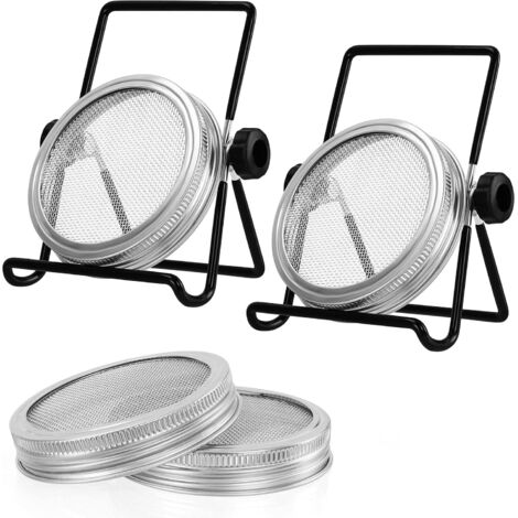 SHINING HOUSE 6-teiliges Saatkeim-Set – 4 Edelstahldeckel und 2 Stützen – Saatkeim-Set für Weithalstöpfe für Saatsprossen, Brokkoli, Luzerne, Bohnen