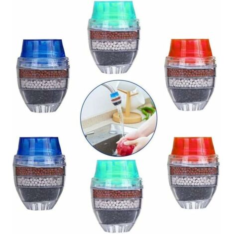 SHINING HOUSE 6PCS Kitchen Faucet Tap Filter Round Activated Carbon 5-Layer Faucet Water Filter Home Purified Water Faucet