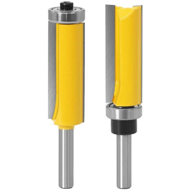 Shining House - 8mm Tige Fraise à Bois Set, 2 Pièces Fraise pour affleurer droite avec roulement, Fraise à Copier Avec Roulement Supérieur + Fraise à