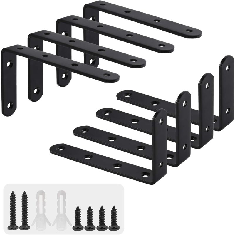 Shining House - 8Pcs Equerre Étagère Murale avec 48 Vis Support Étagère Mural Support en forme de l Équerre de Fixation pour Étagère Déco Cuisine
