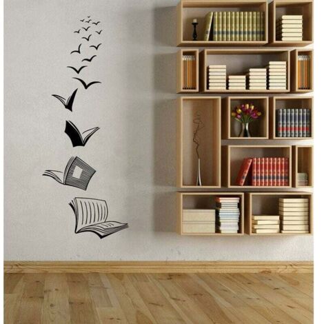 SHINING HOUSE Adhesivo de pared con forma de libro abierto: calcomanía de pared para biblioteca, aula, escuela, decoración de librería y sala de estudio