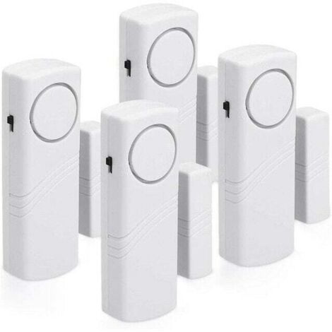 SHINING HOUSE Alarma para puertas y ventanas - Juego de 4 alarmas antirrobo inalámbricas - Seguridad para el hogar contra robos - Funcionamiento magnético - 100 dB