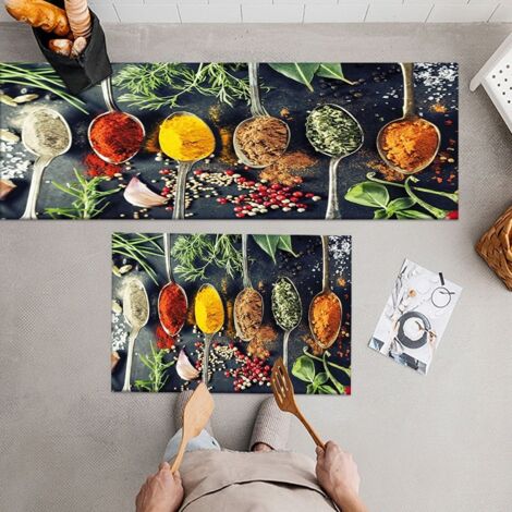 SHINING HOUSE Alfombrilla de cocina, alfombrilla antideslizante para cubiertos y especias, alfombrilla frontal absorbente, alfombrilla para el suelo de la sala de estar lavable a máquina, 40 x 60 + 40