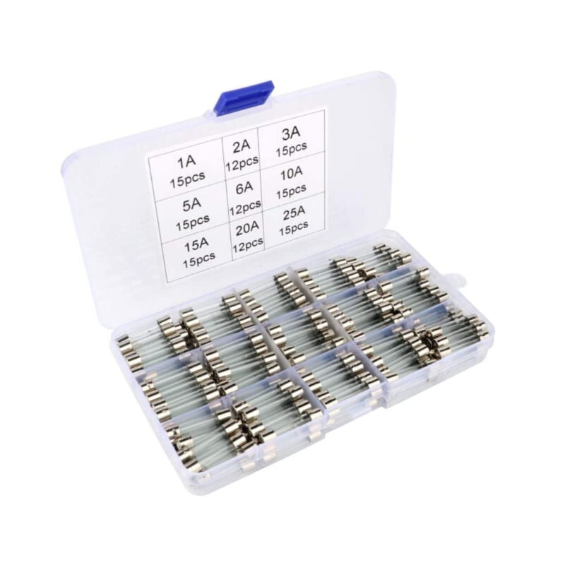 Shining House - Assorties Kit de 126 Pcs Fusible Verre, 6 x 30mm Cartouche en Verre Fuse, Coup Rapide Voiture Fusibles, Fast-Blow Fusibles en