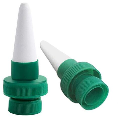 SHINING HOUSE Automatischer Pflanzenbewässerer aus Keramik mit selbstbewässernden Spikes für Blumen und Tropfen, Bewässerungssystem für drinnen und draußen, 2 Stück, grün