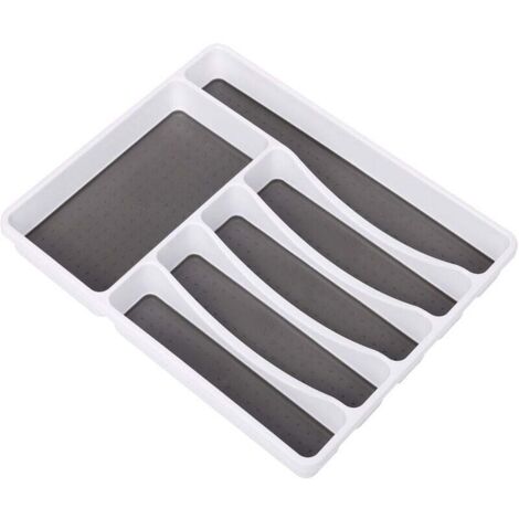 SHINING HOUSE Bandeja para cubiertos para cajón con 6 compartimentos Bandeja para cubiertos para cajón Caja de almacenamiento Bandeja de plástico Divisor Bandeja para cubiertos y tapete inferior para 