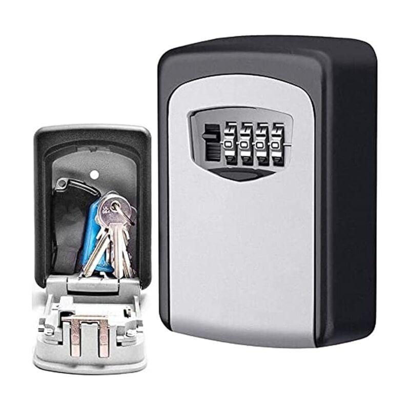 Shining House - Boîte à clés de sécurité, boîte à clés murale grise avec code à 4 chiffres, boîte de rangement sécurisée pour porte-clés pour maison,