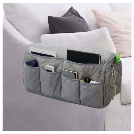 SHINING HOUSE Bolsa de almacenamiento lateral para reposabrazos de sofá, resistente, ahorra espacio, organizador de artículos diversos para control remoto de TV, color gris