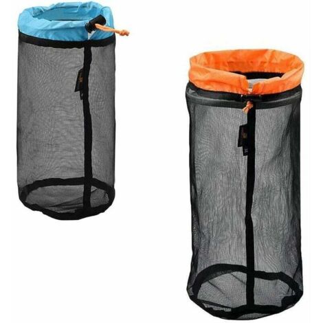 SHINING HOUSE Bolsa de malla de nailon negra de 2 piezas, bolsas de malla ultraligeras, bolsas de malla pequeñas, bolsa de almacenamiento con cordón, bolsa de malla para acampar y hacer senderismo (S