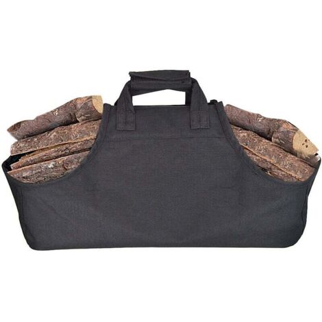 SHINING HOUSE Bolsa para transportar leña, bolsa de lona para leña para chimenea, bolsa para transportar leña, asas para bolsas de leña para acampar, chimeneas, estufas de leña, color negro