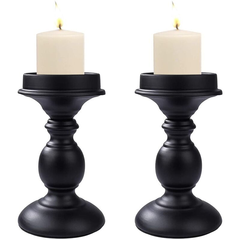 SHINING HOUSE Bougeoirs Pilier en Noir Candlestick, 2 Pièces Chandelier Rétro Ornement de Table Mariage, Centres Dîner Table de Décoration pour