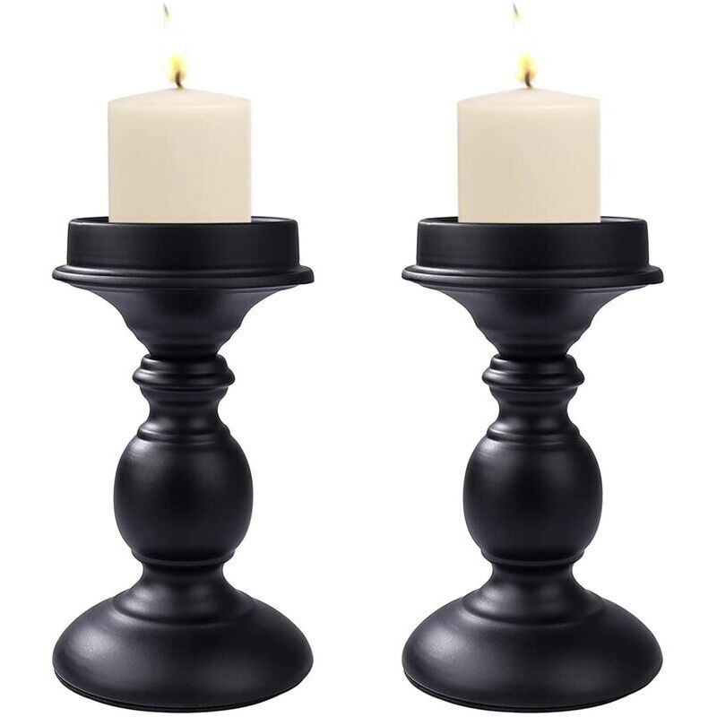 SHINING HOUSE Bougeoirs Pilier en Noir Candlestick, 2 Pièces Chandelier Rétro Ornement de Table Mariage, Centres Dîner Table de Décoration pour