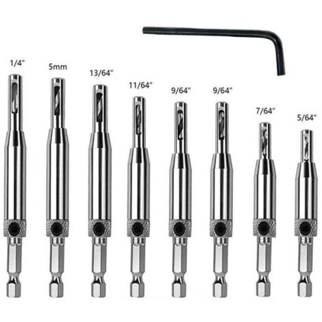 SHINING HOUSE Broca de centrado, 8 piezas de brocas de bisagra autocentrantes, herramienta de perforación de agujeros para carpintería, brocas ajustables para puertas y ventanas