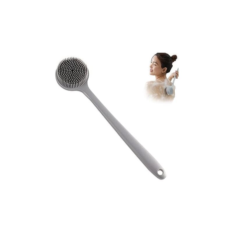 SHINING HOUSE Brosse de douche en silicone, brosse de douche en silicone souple avec long manche, épurateur de dos, convient aux hommes et aux