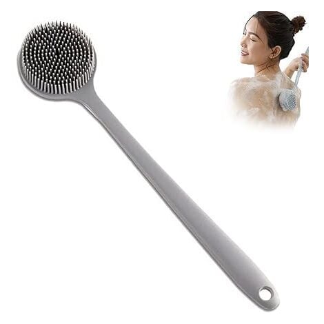 SHINING HOUSE Brosse de douche en silicone, brosse de douche en silicone souple avec long manche, épurateur de dos, convient aux hommes et aux femmes, exfolie et élimine les peaux mortes, moments de s