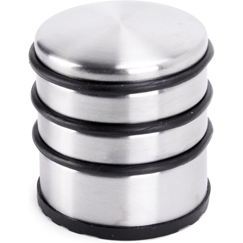 SHINING HOUSE Butoir de porte en acier inoxydable brossé mat ⌀ 7cm, hauteur: 8cm Butoir de porte massif 1,1 kg aussi pour portes lourdes 3 anneaux en