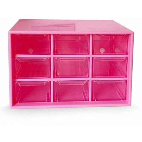 SHINING HOUSE Caja de almacenamiento de plástico con 9 cajones, organizador para colgar en la pared, color rosa