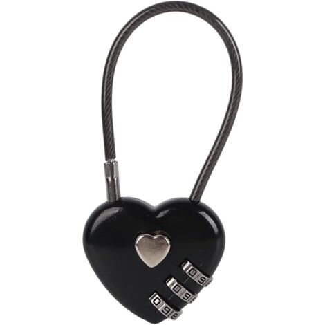 SHINING HOUSE Candado de combinación portátil de 3 dígitos con código, candado duradero con forma de corazón para parejas, joyero para armario de pasillo para mochila y equipaje (negro)