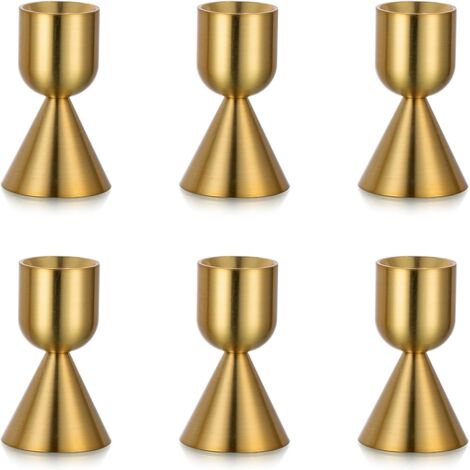 SHINING HOUSE Candelabros dorados para velas cónicas: juego de 6 candelabros de latón para velas cónicas, candelabro de aluminio para decoración de mesa de bodas, cumpleaños y fiestas
