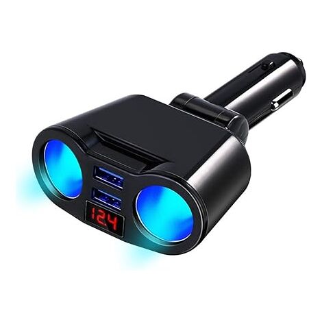 SHINING HOUSE Car Cigarette Lighter Adapter, Car Cigarette Lighter Splitter Adapter, Dual USB Charger, 2 Sockets 12V/24V 60W (with LED Voltmeter), USB Cigarette Lighter for GPS/Dash Cam/Phone Socket/C