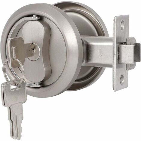 SHINING HOUSE Cerradura para puerta de entrada con llave, pestillo para puerta corrediza de níquel satinado, retroceso de 35 a 50 mm, cerradura plateada para puerta corrediza de granero, cerradura par