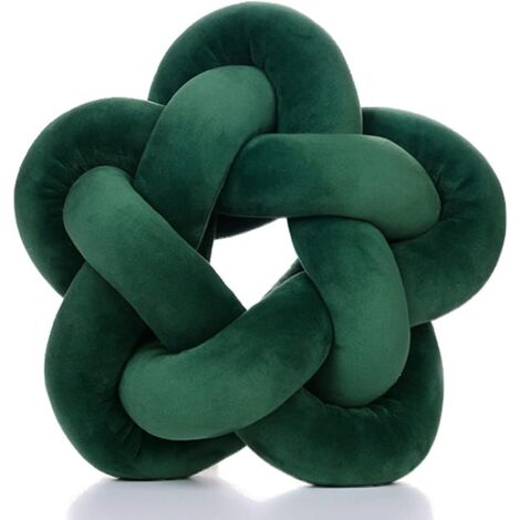 SHINING HOUSE Cojín de peluche con forma de estrella anudada a mano, suave cojín para sofá, cojín lumbar, bola de peluche, verde esmeralda, 12,59 pulgadas, 32 cm