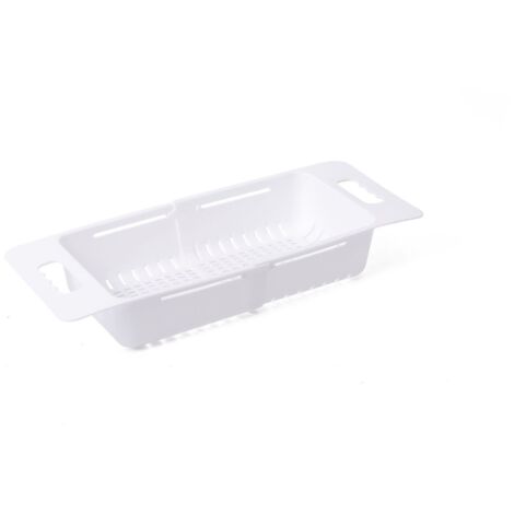 SHINING HOUSE Colador plegable sobre fregadero, cesta ajustable para frutas y verduras, escurridor, cesta para fregadero, colador de cocina expandible, cesta para secar verduras, color blanco