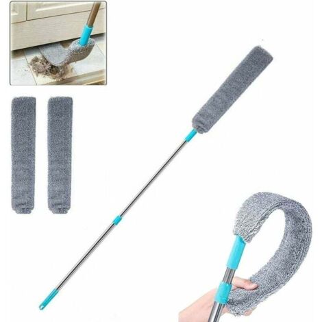 SHINING HOUSE Colector de polvo retráctil debajo del gabinete Cepillo de polvo de microfibra con poste de extensión Paño de limpieza para cama Techos altos Muebles bajos Paño para el hogar con 2 toall