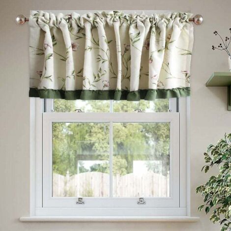 SHINING HOUSE Cortina corta de lino y algodón con estampado floral para decoración de ventanas pequeñas, armarios y cafeterías, 130 x 60 cm