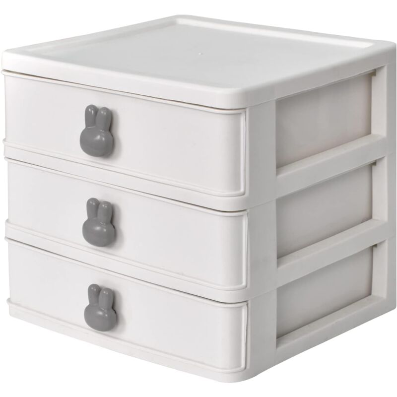 Shining House - Cosmétique Organisateur Tiroirs Maquillage Tiroir Boîte Bureau avec 3 Tiroirs Lapin Poignée Cosmétique Boîte De Rangement pour Salle