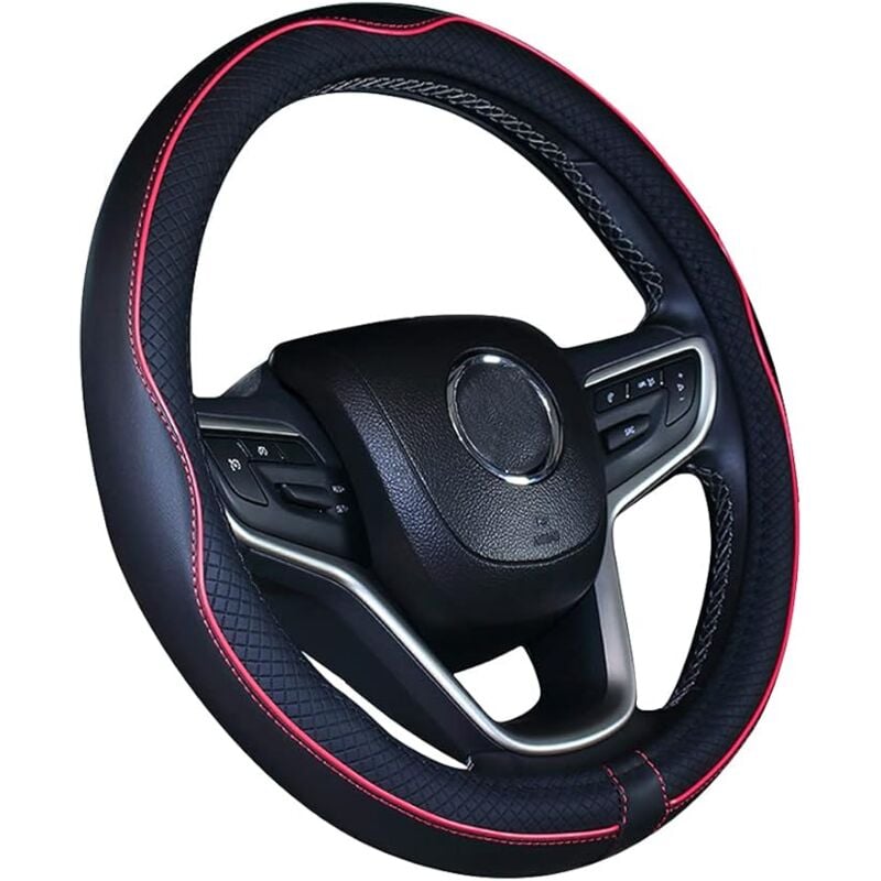 Shining House - Couvre Volant de Voiture en Cuir Microfibre 15 Pouces (Noir Rouge)