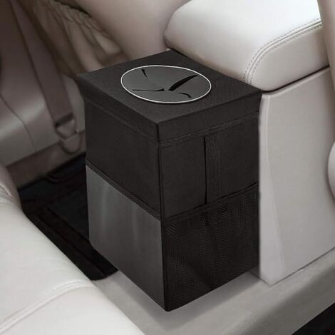 SHINING HOUSE Cubo de basura para coche con tapa, bolsa de basura colgante con bolsillos de almacenamiento, organizador impermeable portátil plegable, gran capacidad de 12 l