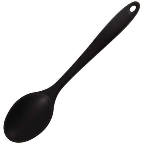 SHINING HOUSE cucharas de cocina de silicona, 27,5 cm de largo, mango de silicona, cuchara antiadherente para cocinar, revolver y revolver (negro, 27,5 x 6 cm)