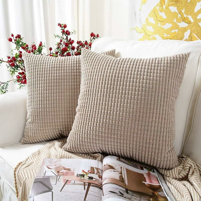 Shining house Cushion and cushion cover Set of 2 decorative cushion covers in soft corduroy Granules Earth