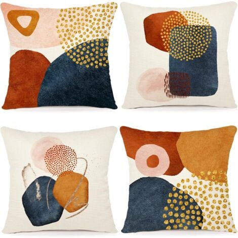 SHINING HOUSE Cushion Cover 45x45 Set of 4 Sofa Cushion Covers Decorative Cushions Geometric Pattern Linen Sofa Cushion Set for Sofa Living Room Bedroom Outdoor Pillowcase 45 x 45
