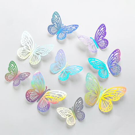 SHINING HOUSE Decoración de papel con mariposas 3D, 60 piezas de pegatinas de mariposa para pared, calcomanías de mariposa para la habitación del hogar, fiesta, boda (8/10/12 cm)