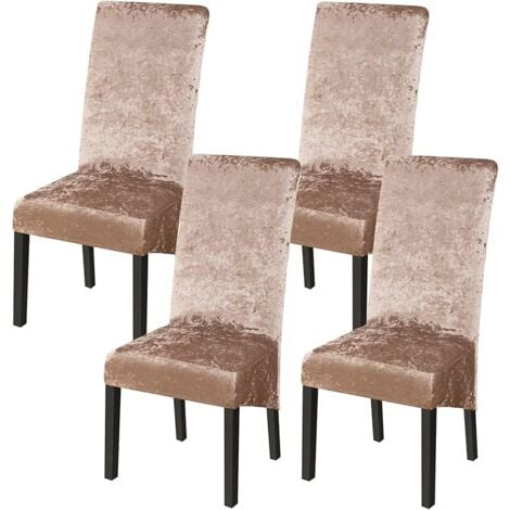 SHINING HOUSE Dining Room Chair Covers, Stretch Chair Slipcovers, Set of 4, Universal Large Chair Covers, Easy to Clean, Suitable for Dining Room Decoration, Light Gold Velvet