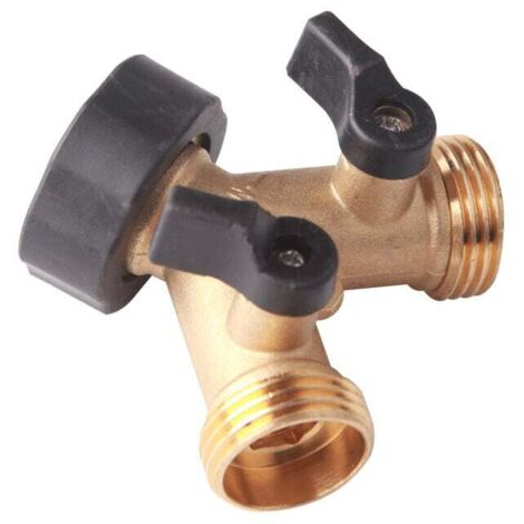 SHINING HOUSE Doppelter Waschmaschinen-Wasserhahn, Garten-Wasserhahn-Splitter aus Messing, Y-Anschluss, 3/4 Zoll zum Anschluss von 2 Geräten, Doppel-Auslass-Wasserhahn
