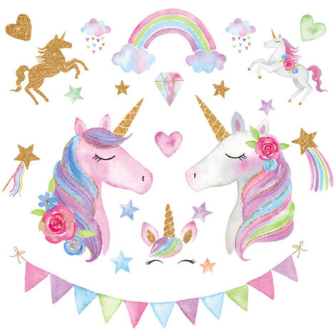 SHINING HOUSE Einhorn-Regenbogen-Wandaufkleber, Wandaufkleber, Sternwolken, Wandaufkleber für Baby, Mädchen, Schlafzimmer, Wohnzimmer, Kindertagesstätte