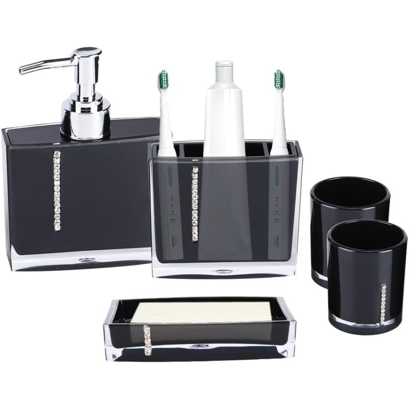 Shining House - Ensemble d'accessoires de Salle de Bain 5 pièces Porte Brosse à Dents Porte-Savon Distributeur de Savon Gobelet à Dents Fournitures