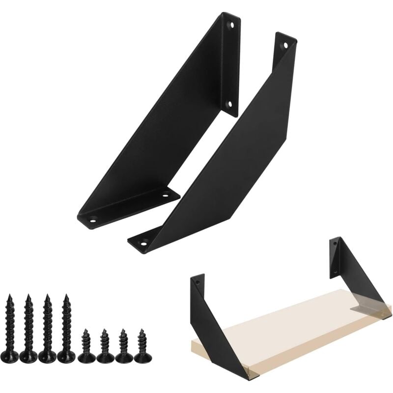 Shining House - Equerre Etagere Murale Noir 203.220cm 2 Pièces, Support Etagere Vintage Robuste Equerre Etagere, 90 Degres Supports d'étagère en Métal