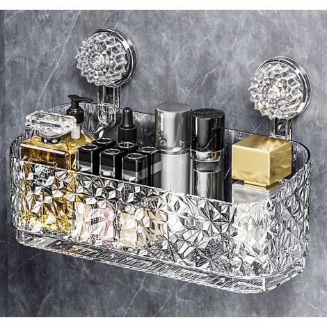 SHINING HOUSE Estante con ventosa para baño, estante con diseño de glaciar, caja de almacenamiento para pared de inodoro, se puede reforzar mediante rotación, para guardar toallas y otros artículos di