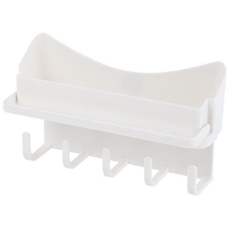 SHINING HOUSE Estante de baño para ducha, cesta colgante para baño sin perforaciones, con minitoallero y 5 ganchos, accesorio de baño, 1 pieza, color blanco